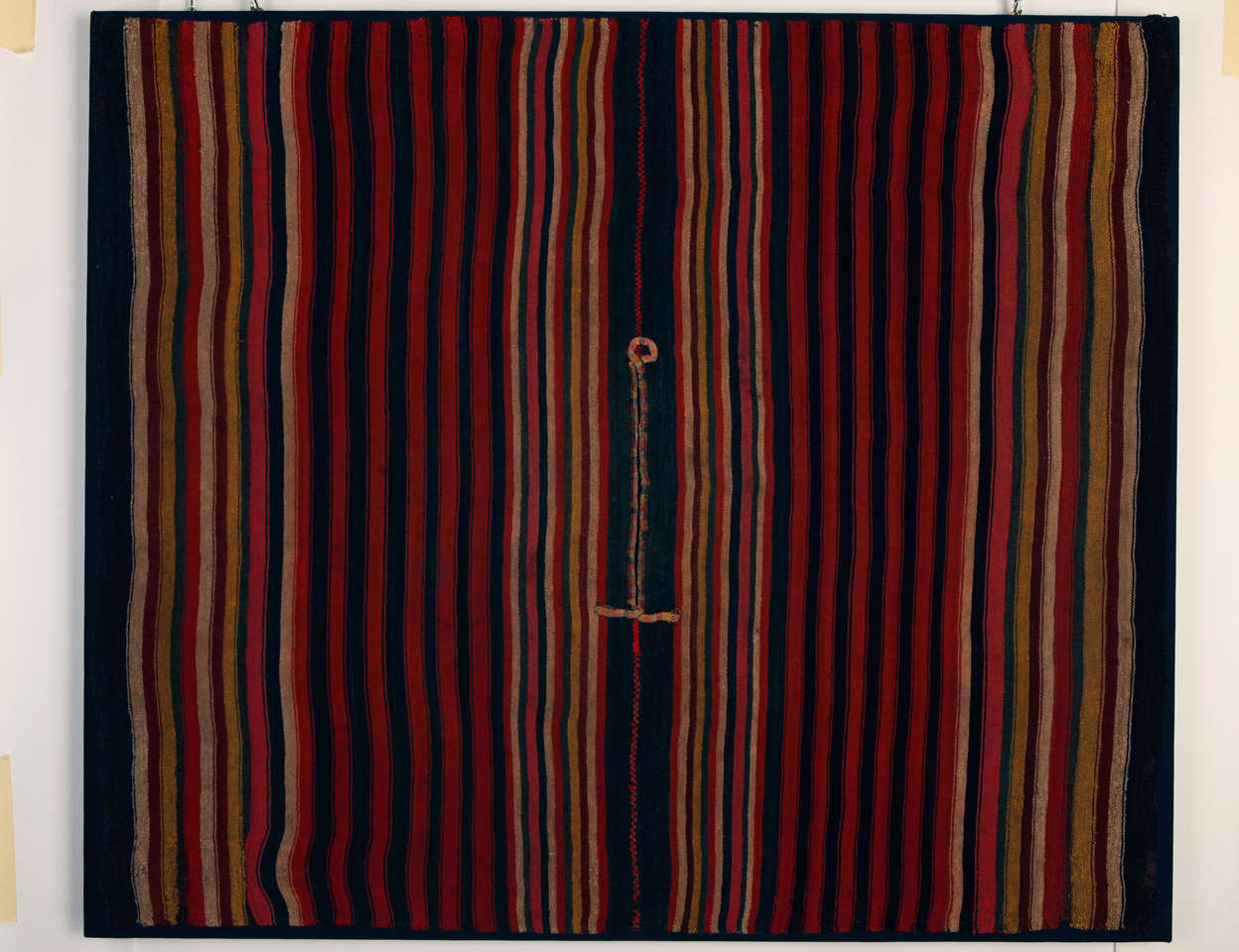 A very old Poncho probably from Peru (?) - Lake Titicaca Area. A traditional ceremonial village clothl, with magic stripes motifs – all wool and natural colours with great cherry hues. Delicious anthropomorphic shape for collar.