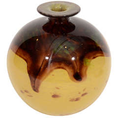 Yellow Scandinavian Glass Vase with Brown Glaze
