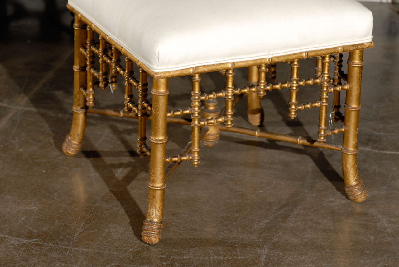 French Empire Style Gilt Upholstered Stool from the Late 19th Century 1