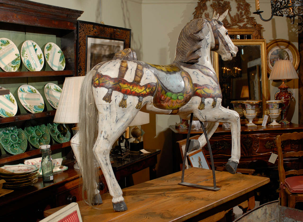 Antique French Painted Carousel Horse In Excellent Condition In Atlanta, GA