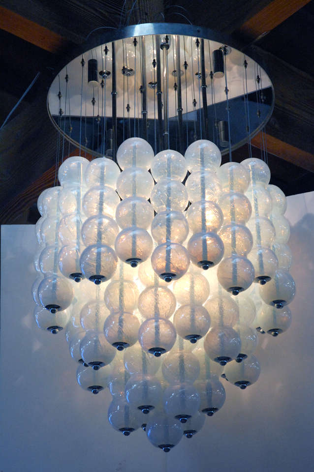 Italy: Mazzega Murano opaline glass ball chandelier.