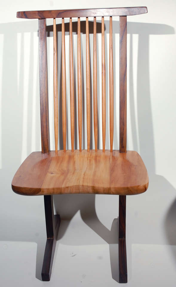 Set of eight Conoid style dining chairs in the style of George Nakashima, 1990s.