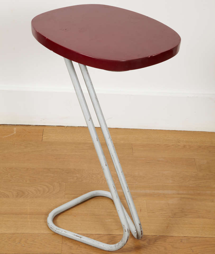 French One Red Sellette Side Table by André Bloc 1951 For Sale