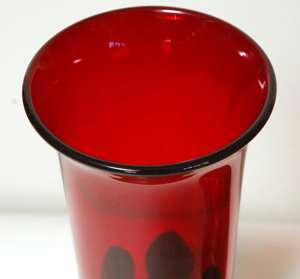20th Century Antique Pair Red Glass Vases in Stands For Sale