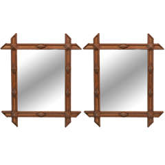 Mirror in Antique Tramp Art Frame with Crossed Corners