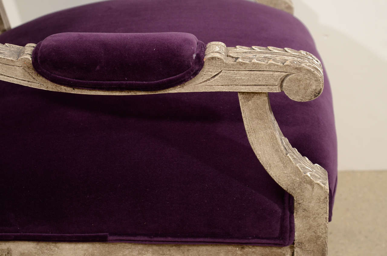 Pair of French Louis XVI Painted Armchairs in Purple Velvet 2