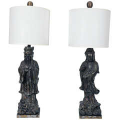 Pair of James Mont Asian Figure Lamps