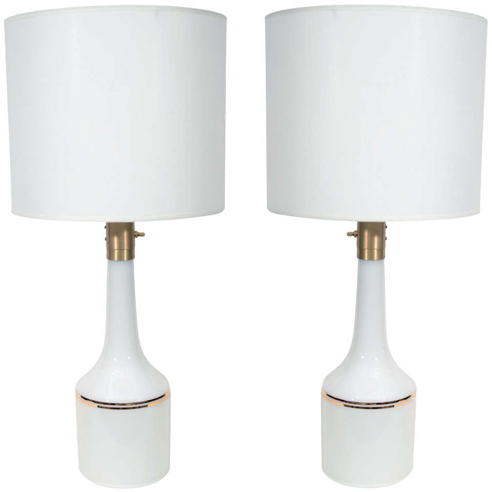 Pair of White Glass Lamps by Lyktan Haus