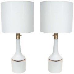 Pair of White Glass Lamps by Lyktan Haus