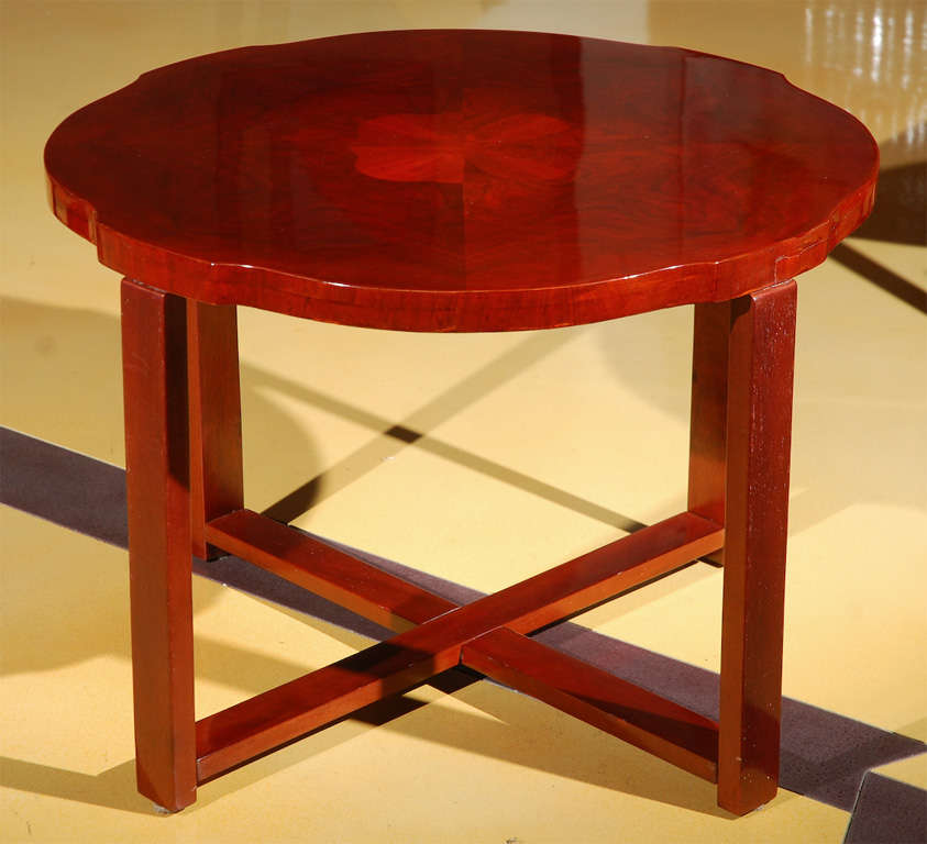 Mid-20th Century Art Deco Round Cocktail Table with Wedge Inserts For Sale