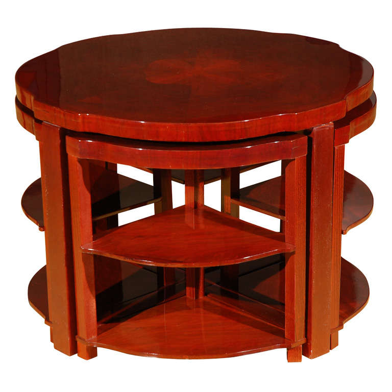 Art Deco Round Cocktail Table with Wedge Inserts For Sale