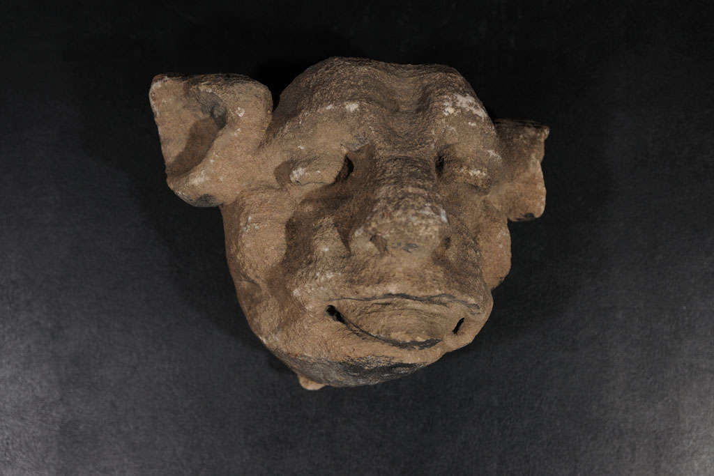 British Rare 15th century carved stone gargoyle faces