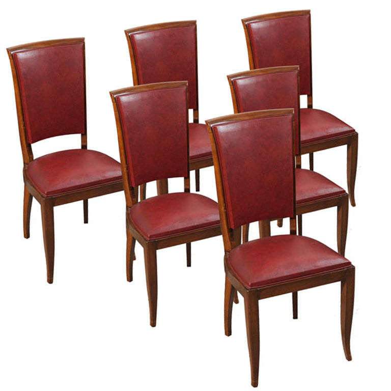 Set of 6 Antique Art Deco Burgundy Leather Dining Chairs at 1stDibs