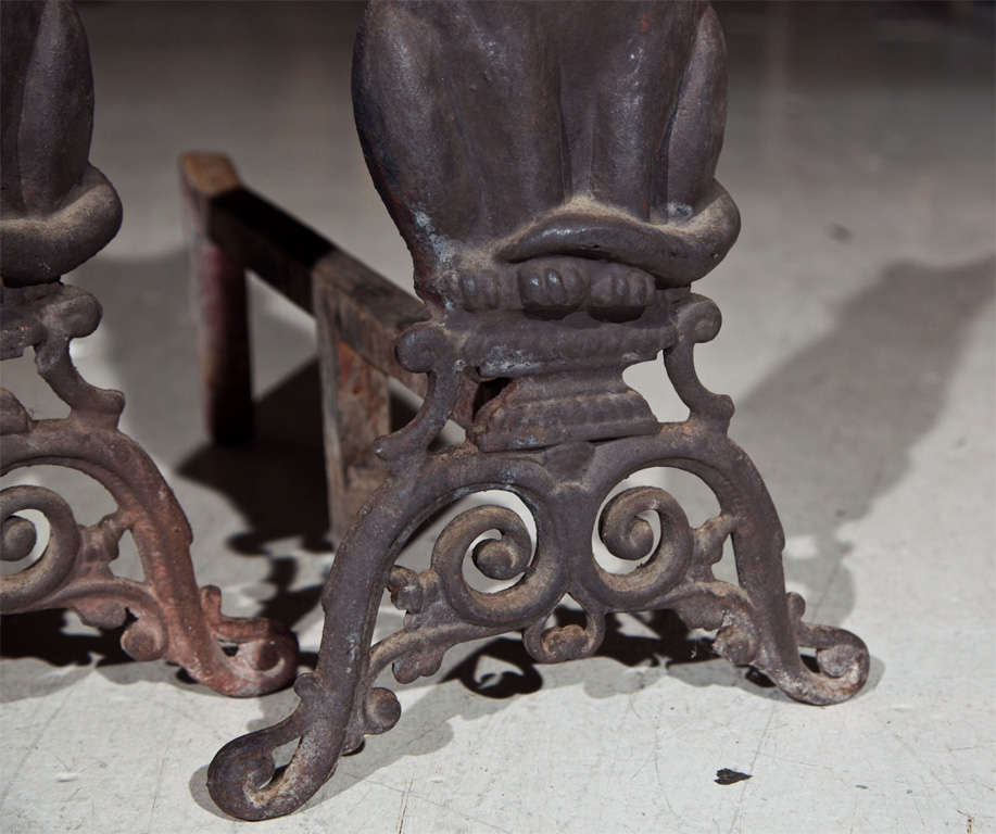 19th Century Cat Andirons with Green Glass Eyes*