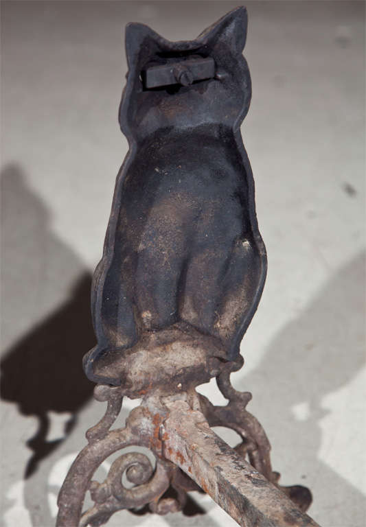 Iron Cat Andirons with Green Glass Eyes*