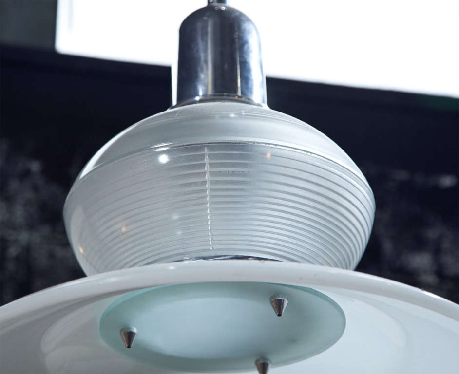Mid century Chrome and Glass 'Hat Form' Fixture