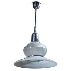 Mid century Chrome and Glass 'Hat Form' Fixture