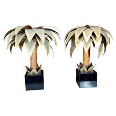 Pair of French Leafy Brass and Bamboo Topiaries