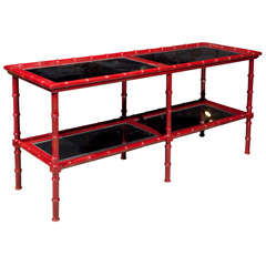 Faux Bamboo Red Painted Two Tier Table