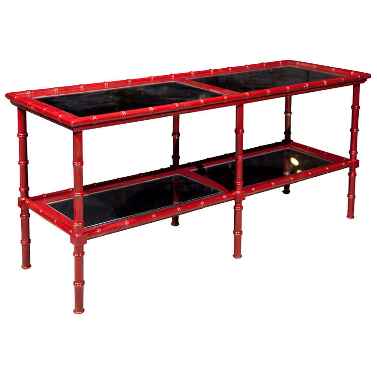 Faux Bamboo Red Painted Two Tier Table