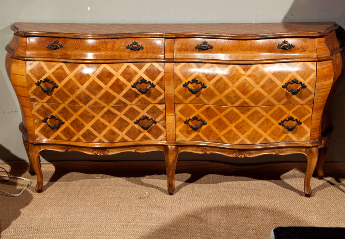 Italian Walnut Double Width Inlaid Commode