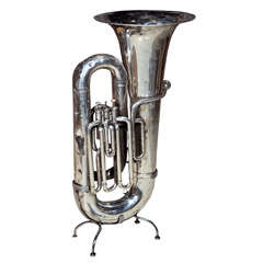 'Excelsior' Rare Silverplated Euphonium on Stand