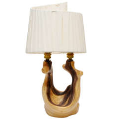 Vintage Fabulous Faux Bois Ceramic Table Lamp with Spiral Shade