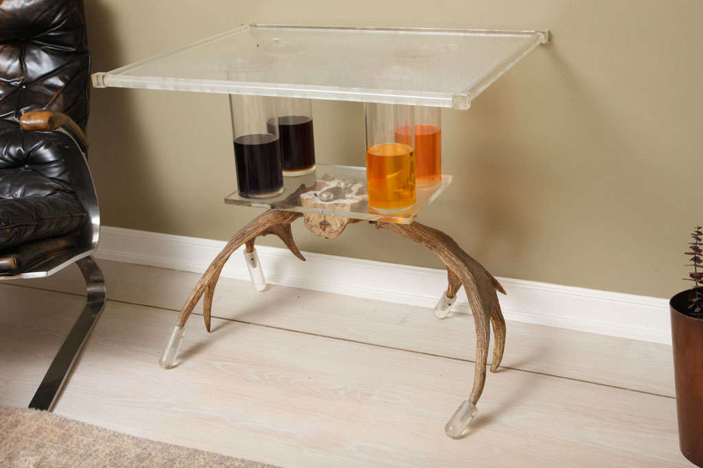 Lucite and Antler Table For Sale 4