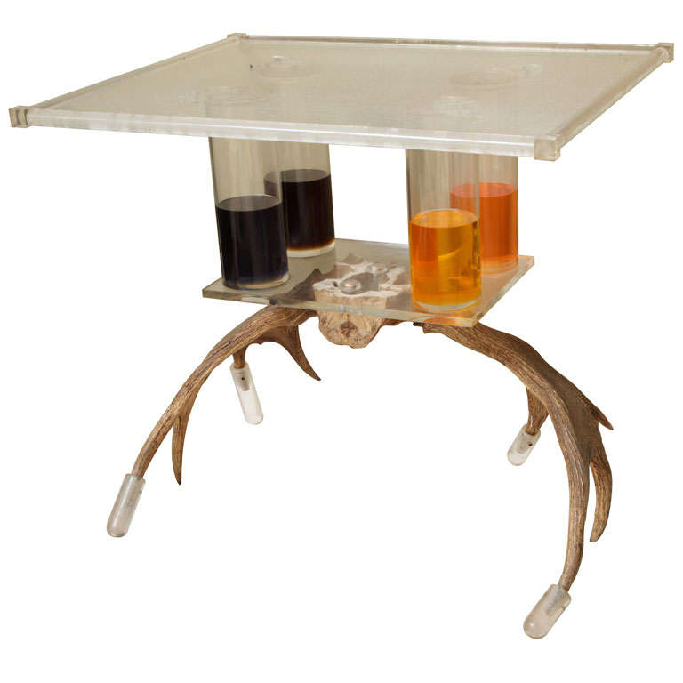 Lucite and Antler Table For Sale