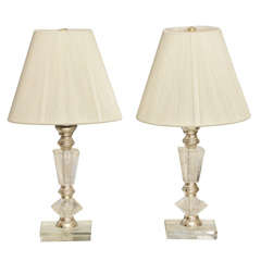Vintage Pair of French Etched Glass Boudoir Lamps