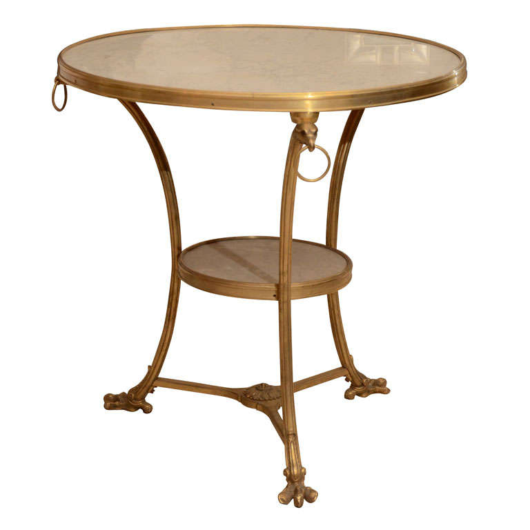 Vintage Bronze and White Marble Gueridon Table
