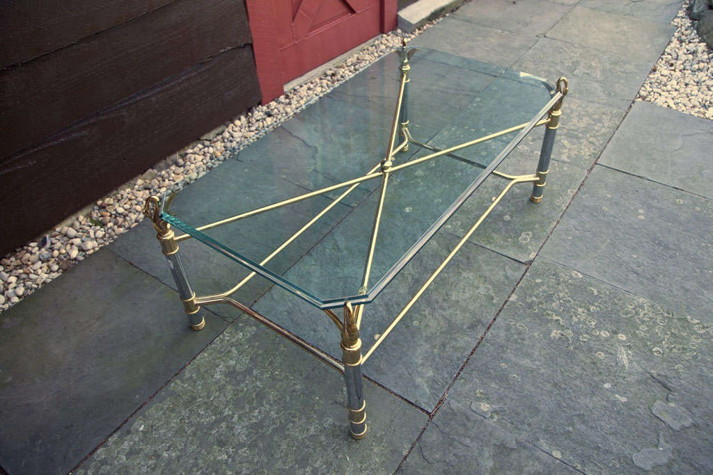 Chrome and Brass Swan Coffee Table For Sale 1