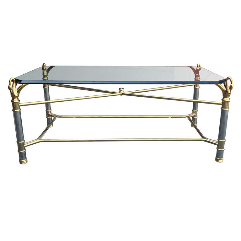 Chrome and Brass Swan Coffee Table For Sale