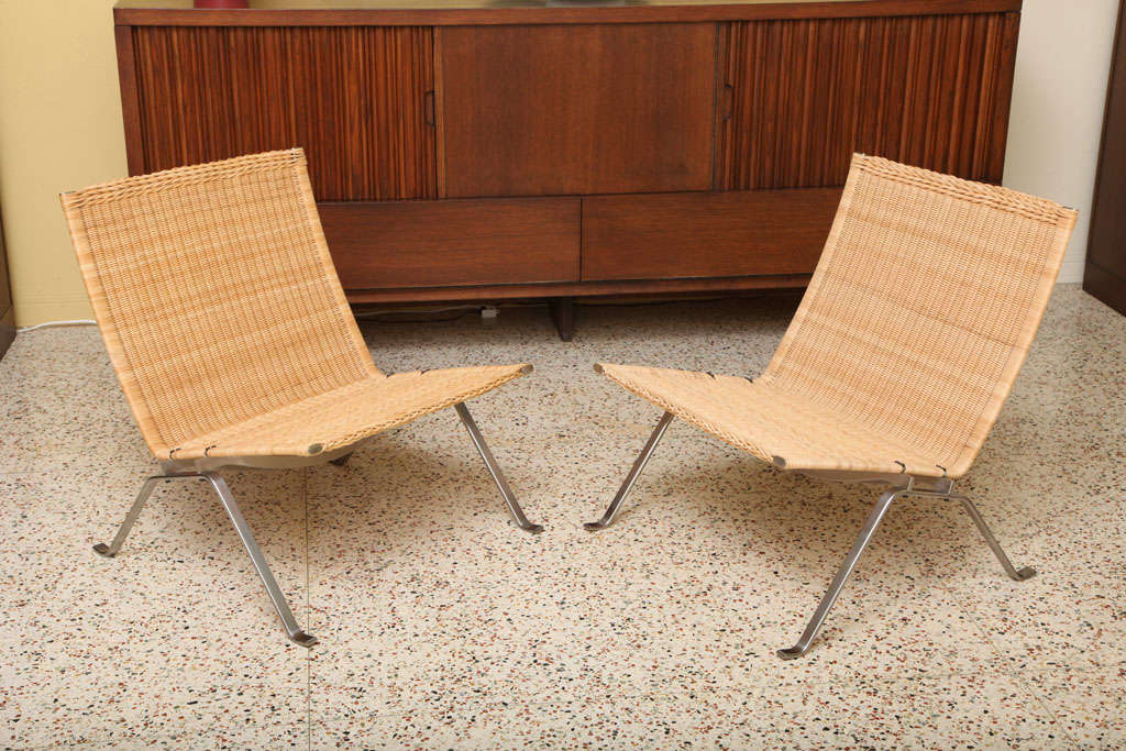 PAIR Poul Kjaerholm PK22 Lounge Chairs Wicker