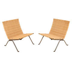 PAIR Poul Kjaerholm PK22 Lounge Chairs Wicker
