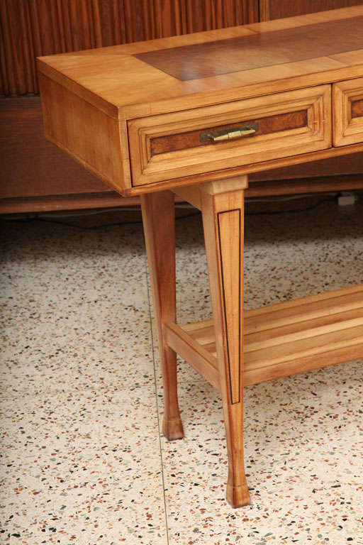 Modern Neoclassic Bleached Mahogany & Burlwood Console Table 5