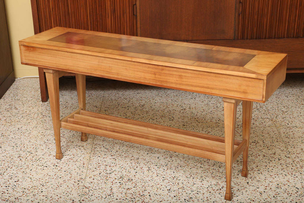 Modern Neoclassic Bleached Mahogany & Burlwood Console Table 4
