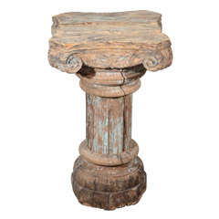 Wooden 19thC. Pedestal in Original Blue Paint