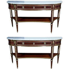 Pair of Maison Jansen Demi Lune Consoles. Russian Neoclassical Style
