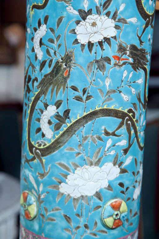 Pair of Chinese Dayazhai Ceramic Dragon Lamps 2
