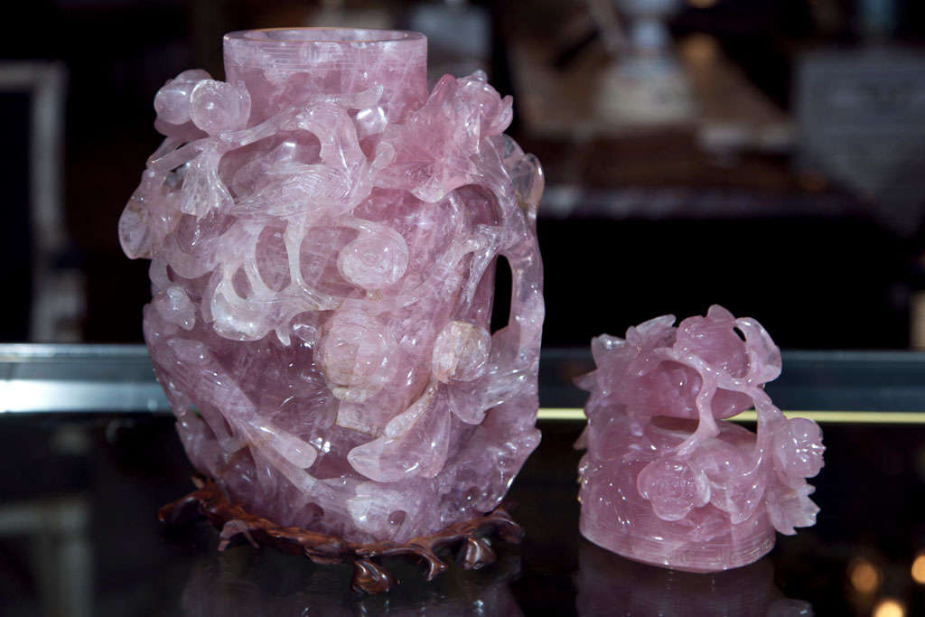 20th Century Carved Rose Quartz Covered Vase
