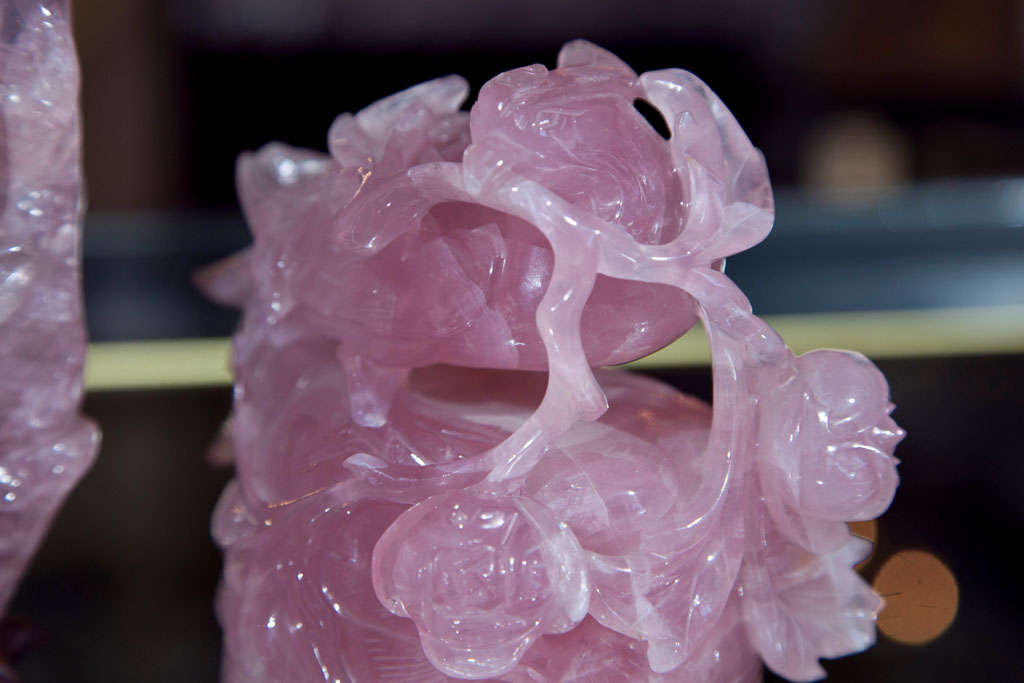 Chinese Carved Rose Quartz Covered Vase