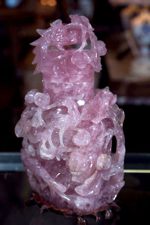 Carved Rose Quartz Covered Vase 4