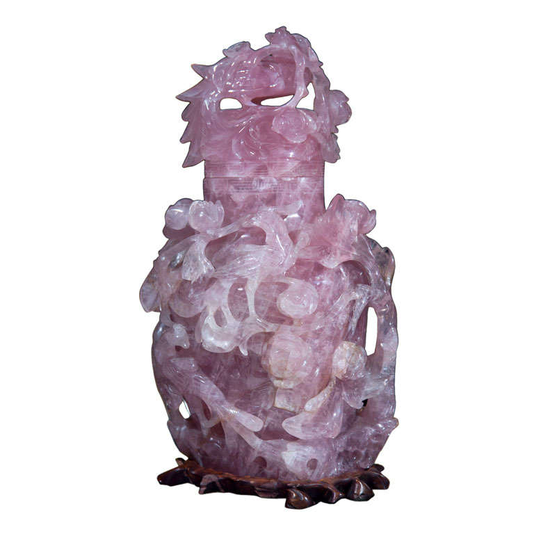 Carved Rose Quartz Covered Vase at 1stDibs