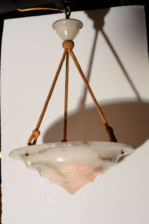 Vintage French Alabaster Pendant Light with Silk Hanging Cord 6