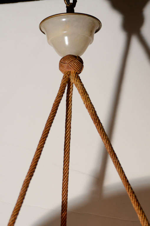 Vintage French Alabaster Pendant Light with Silk Hanging Cord 1