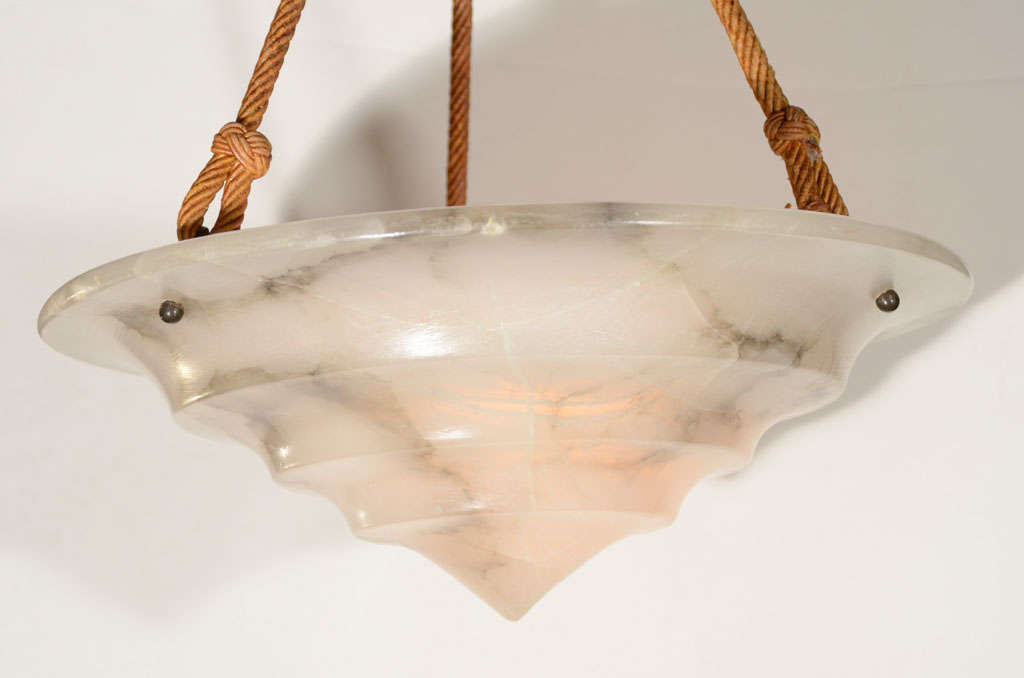 Vintage French Alabaster Pendant Light with Silk Hanging Cord 2