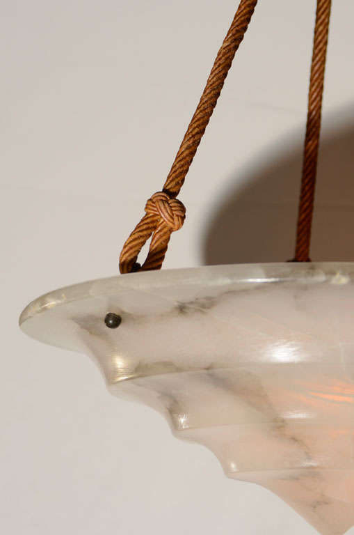 Vintage French Alabaster Pendant Light with Silk Hanging Cord 3