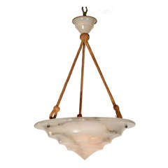 Vintage French Alabaster Pendant Light with Silk Hanging Cord
