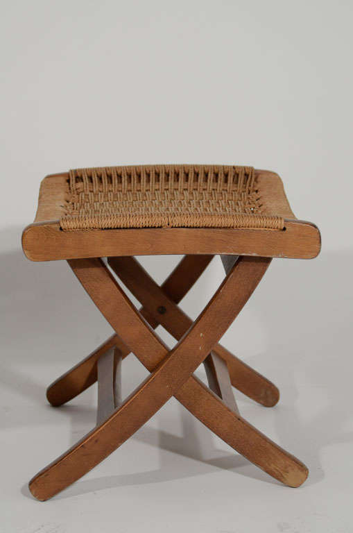 Hans Wegner style Wood and Woven Rope Chair and Ottoman 1